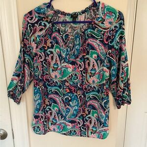 Talbots Paisley Tie-neck Popover Blouse, Petite